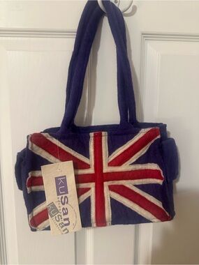 Plush Purple Shoulder Tote with Union Jack Accent